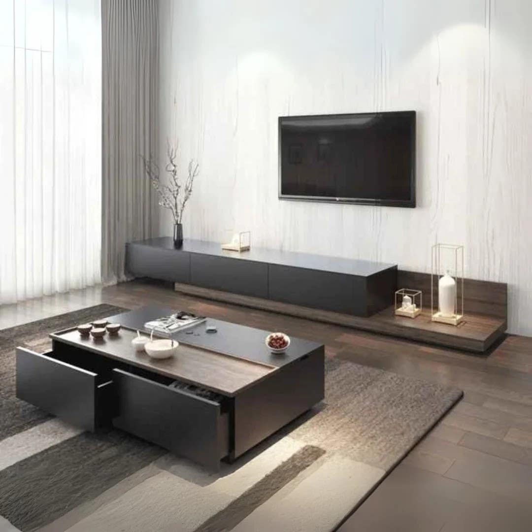Modern Black & Wooden Living Room Set | Warranty | SET31