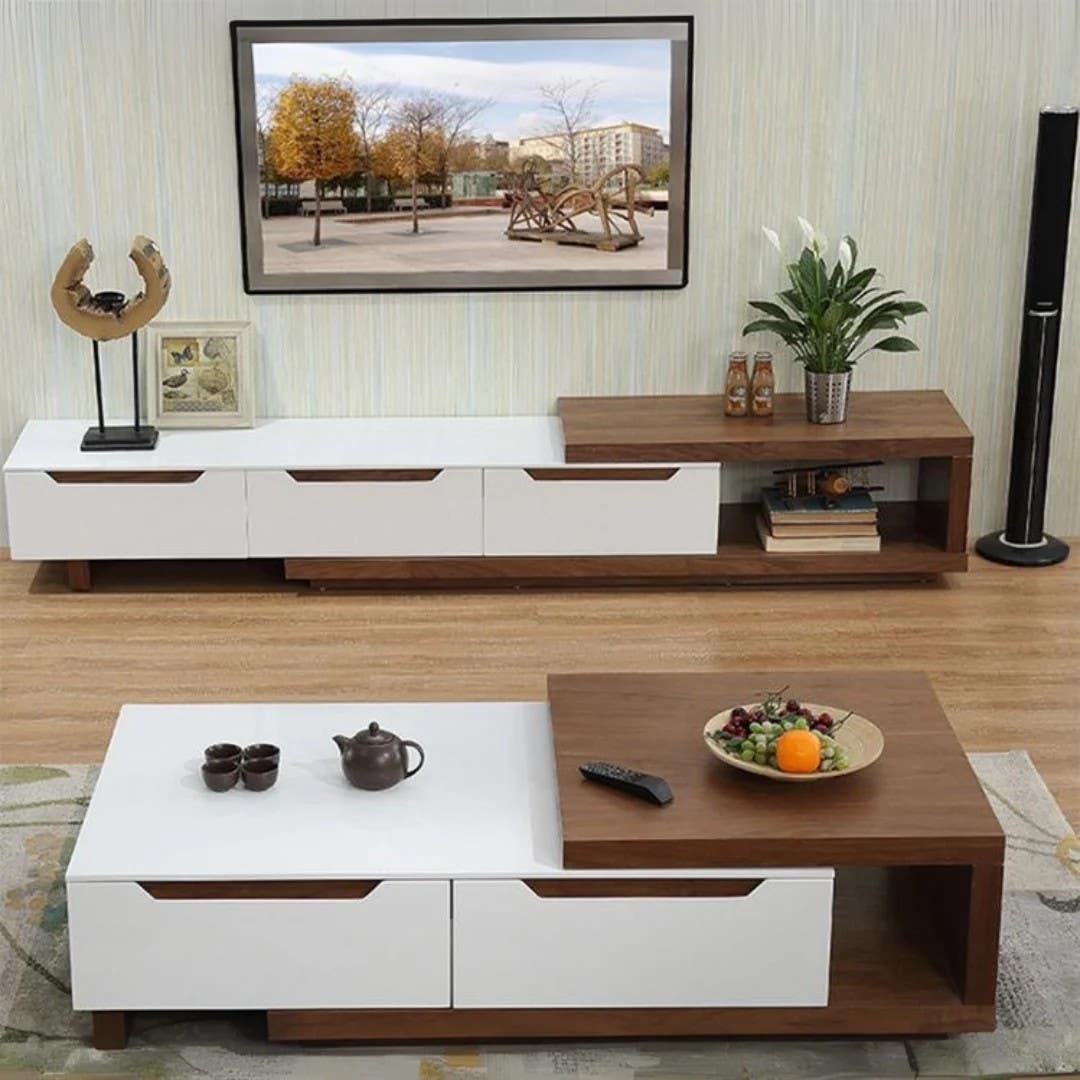 Modern White & Brown Living Room Set | Warranty Included | MDF Material