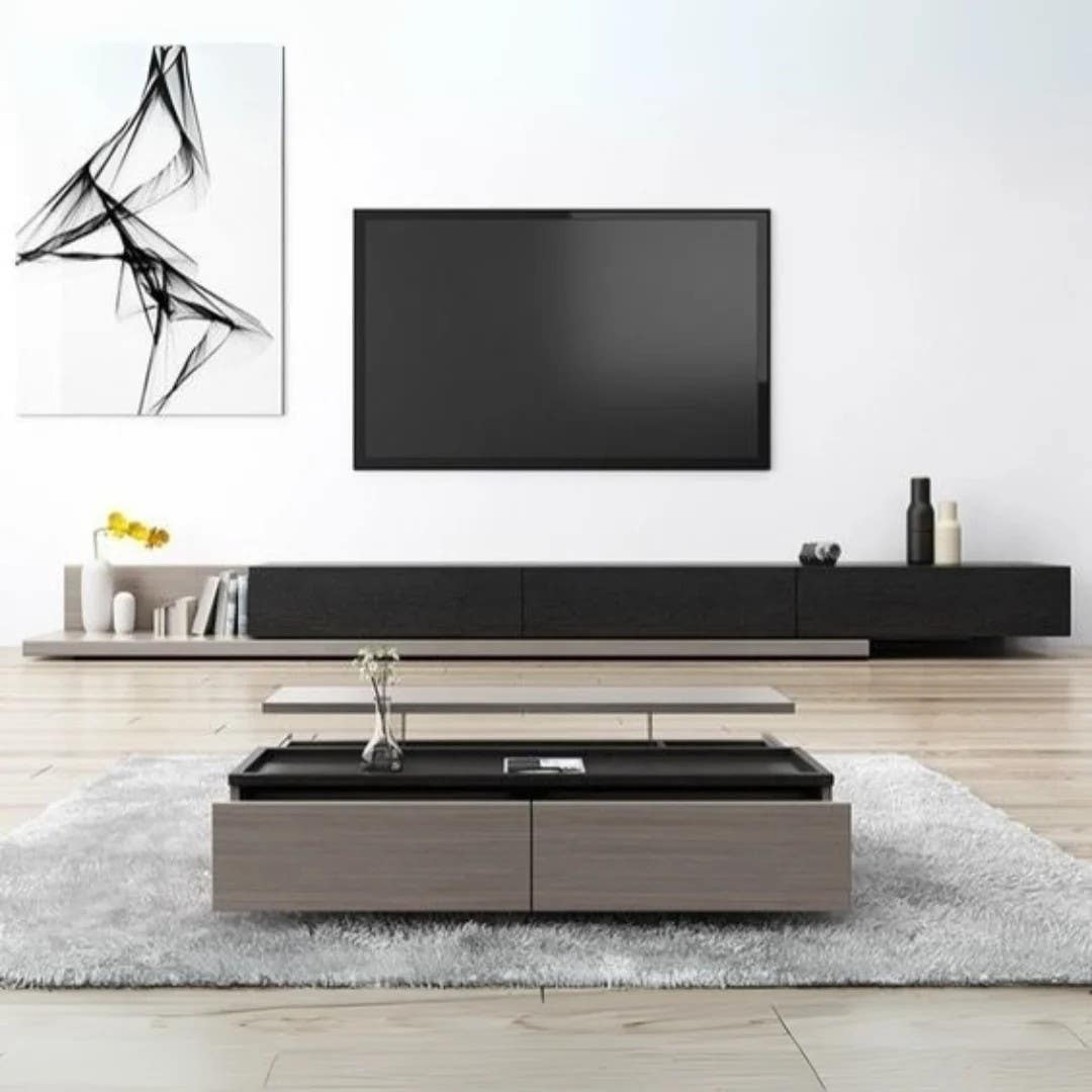 Modern Black & Grey Living Room Set | MDF | Warranty | SET2