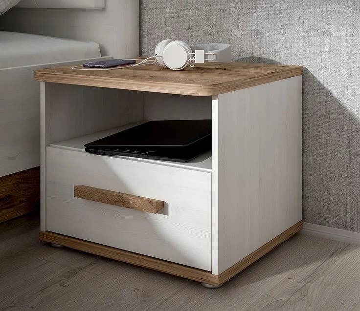 Modern Beige & White Commode | MDF | 40x40x40 | Bedroom Storage