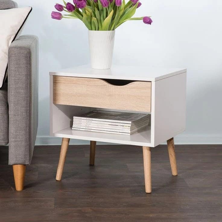 Modern Beige & White Commode | MDF | 40x40x40 | Bedroom Storage