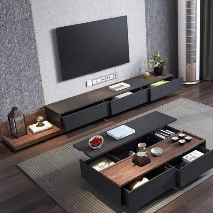 Living Room Set | TV Unit and Center Table | Black & Brown | SET38