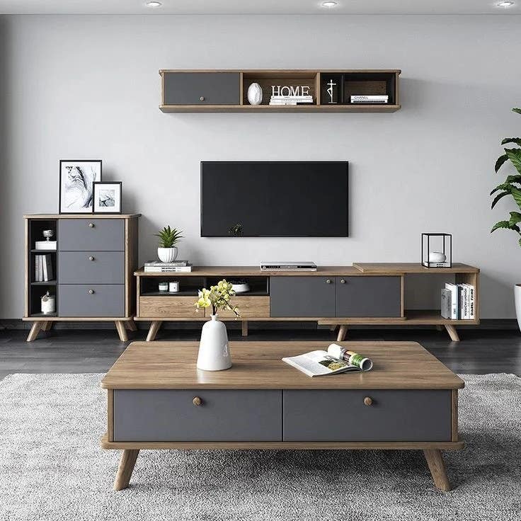 Living Room Set | TV Unit and Center Table | Black & Wooden | SET44