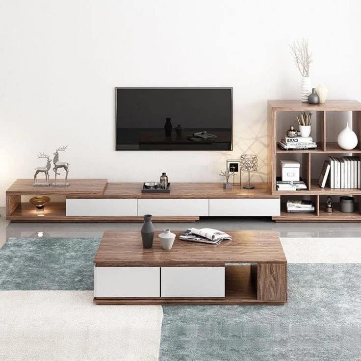 Living Room Set | TV Unit and Center Table | Wooden & White | SET46