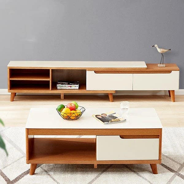 Living Room Set | TV Unit and Center Table | White & Wooden | SET5