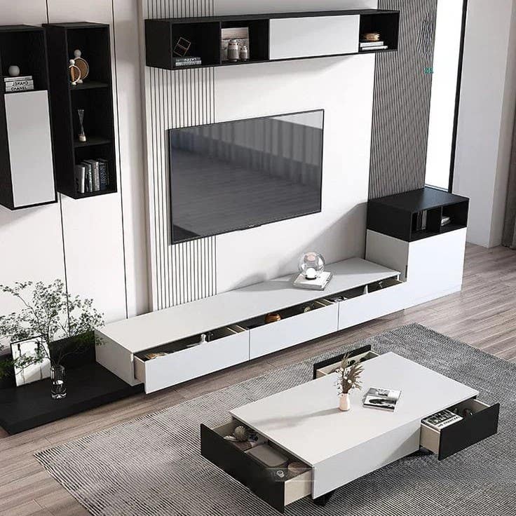 Living Room Set | TV Unit and Center Table | Black & White | SET56