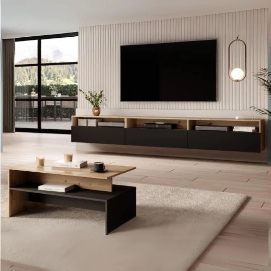 Living Room Set | TV Unit and Center Table | Black & Wooden | SET52
