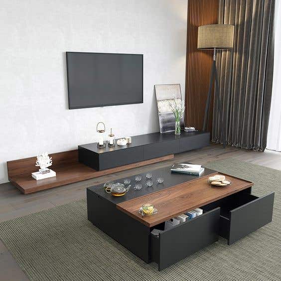 Living Room Set | TV Unit and Center Table | Black & Brown | SET6