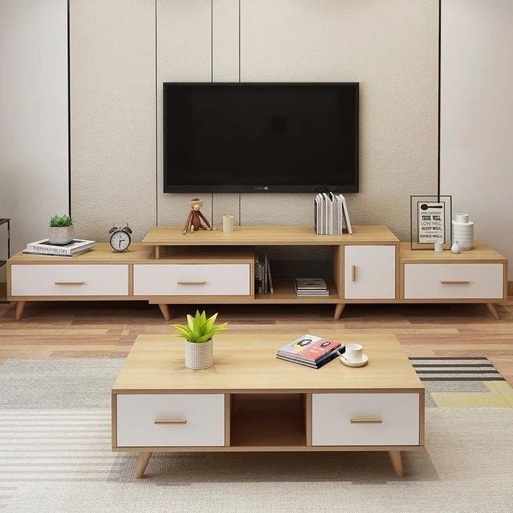 Living Room Set | TV Unit and Center Table | White & Wooden | SET8