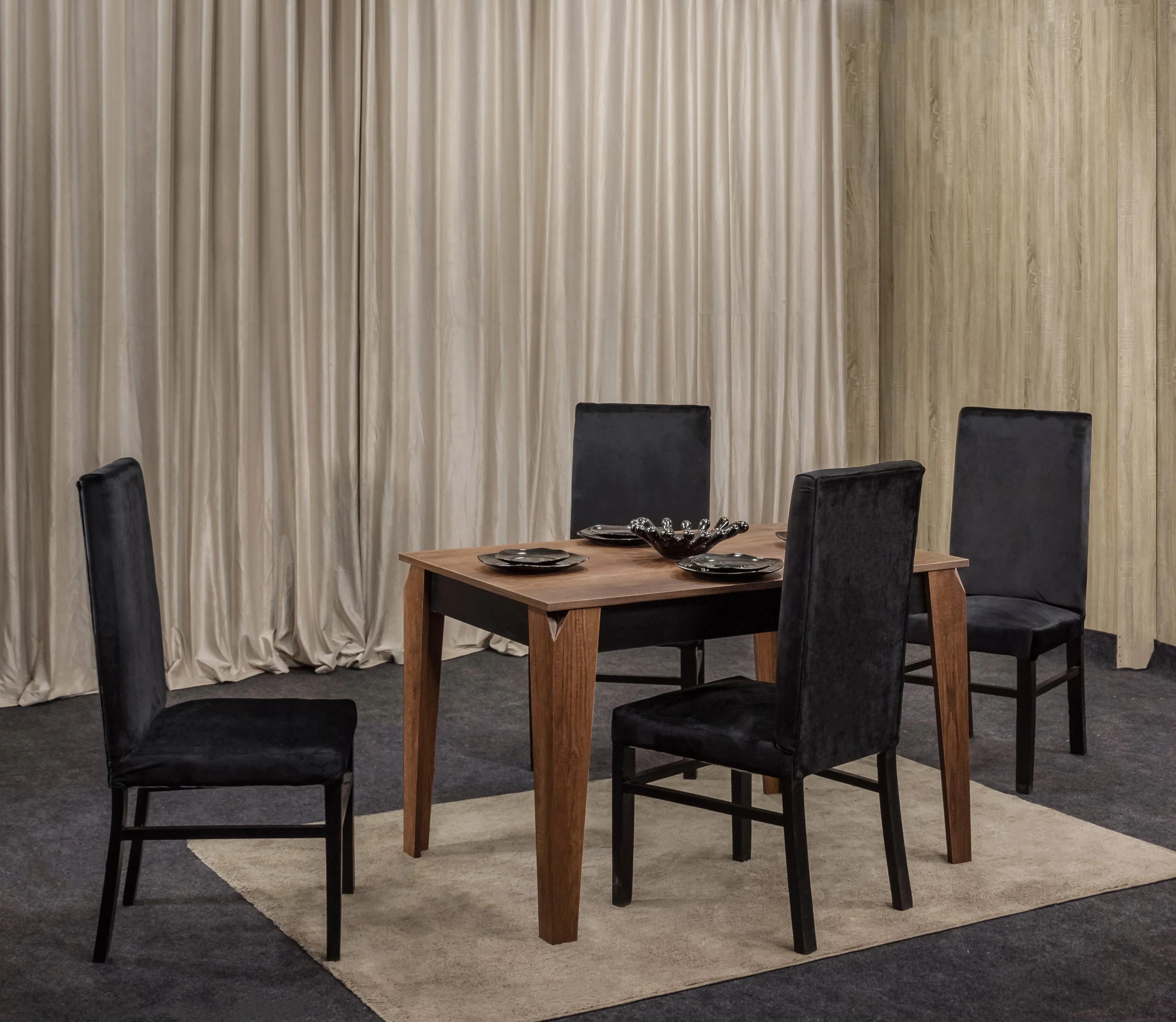 Modern Dining Table Set | 140 x 80 x 76 cm | MDF & Velvet | 4 Chairs