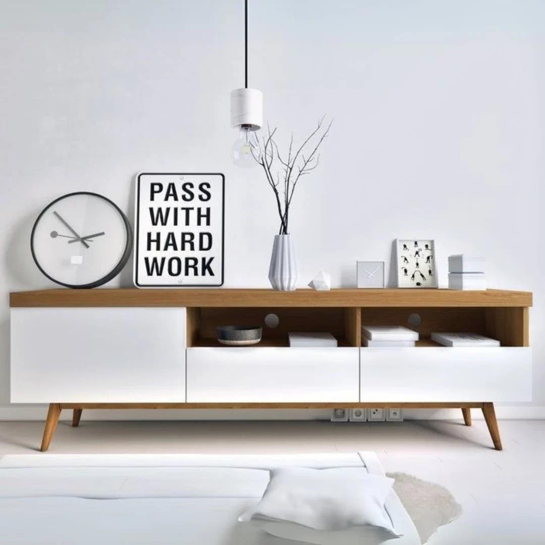 Modern White & Wooden TV Unit | 160x40x40 | Spanish MDF | Tv9
