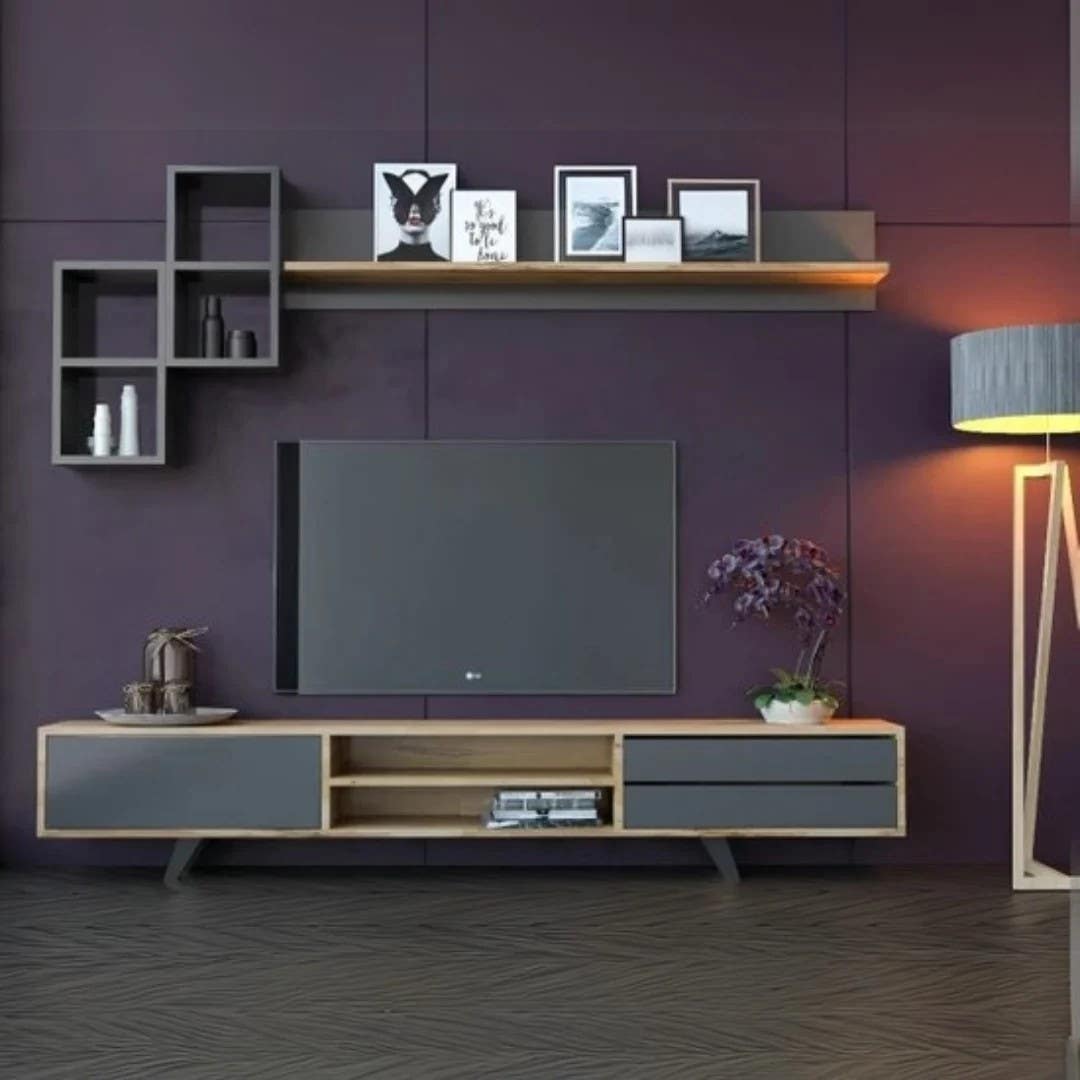 Modern Black & Wooden TV Unit | 180x40x40 | 3-Year Warranty | Tv20