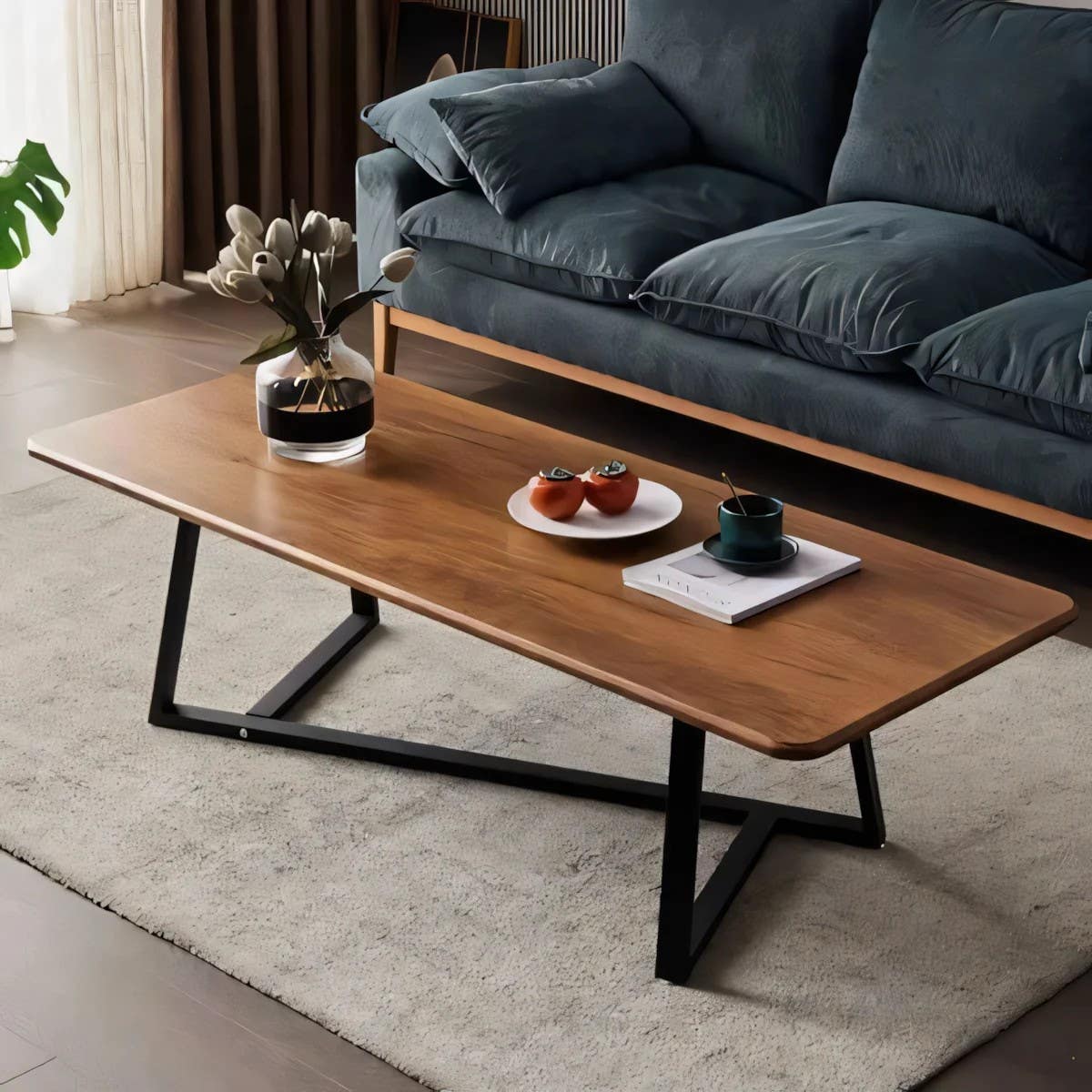 Modern Black & Wooden Table Unit | 100 x 50 x 40 | Living Room Furniture