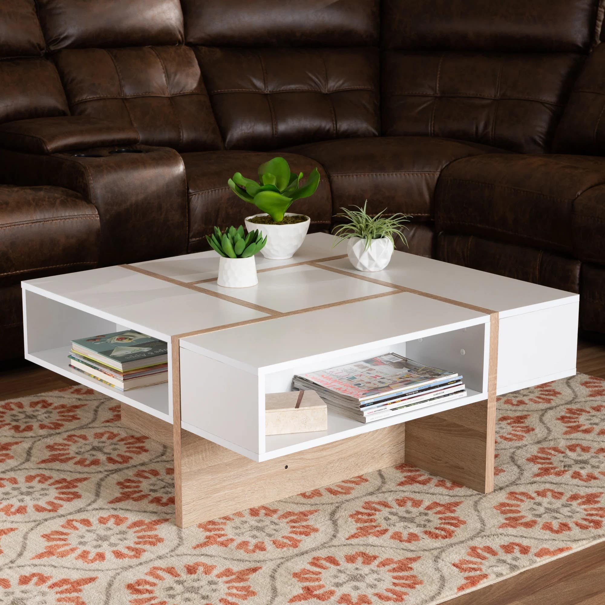 Modern White & Wooden Table Unit | 80x80x40 | Living Room - TA1