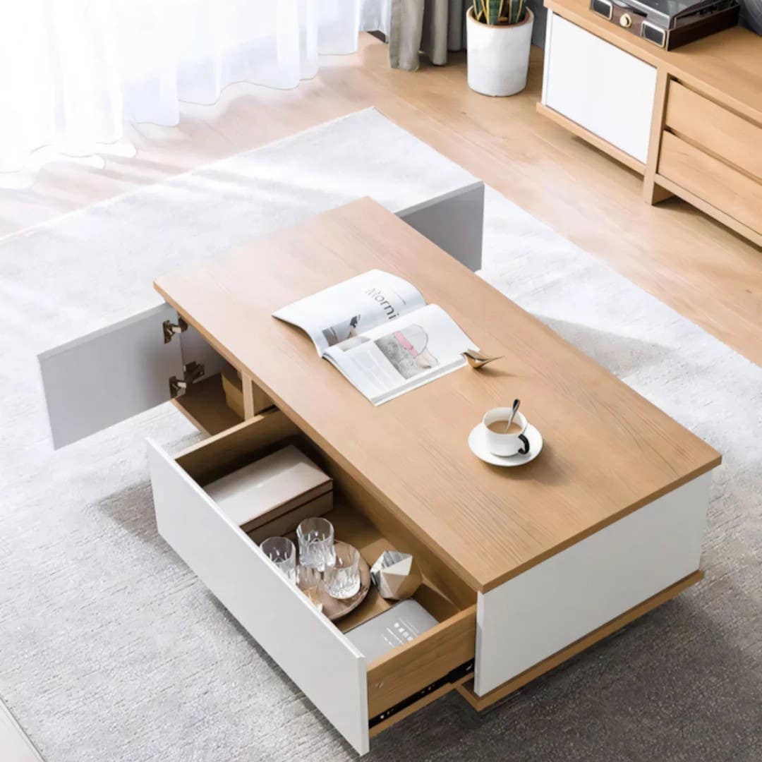 Modern White & Wooden Table Unit | 120x50x40 | Living Room Furniture