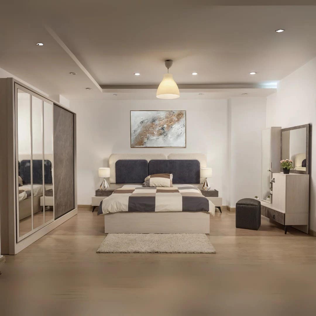 Modern Rose Bedroom Set with Wardrobe, Bed, Commode & Vanity | HA