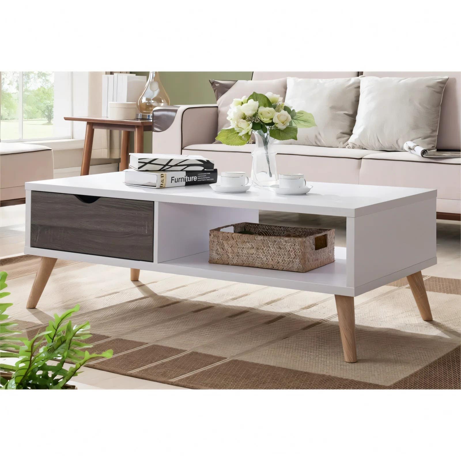 Modern White & Grey Rectangular Table Unit | MDF | 100 x 50 x 40 | Warranty | TA9