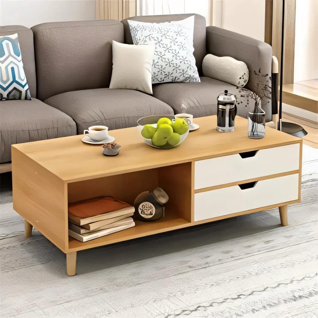 Modern White & Wooden Table Unit | 120x50x40 | Living Room Furniture