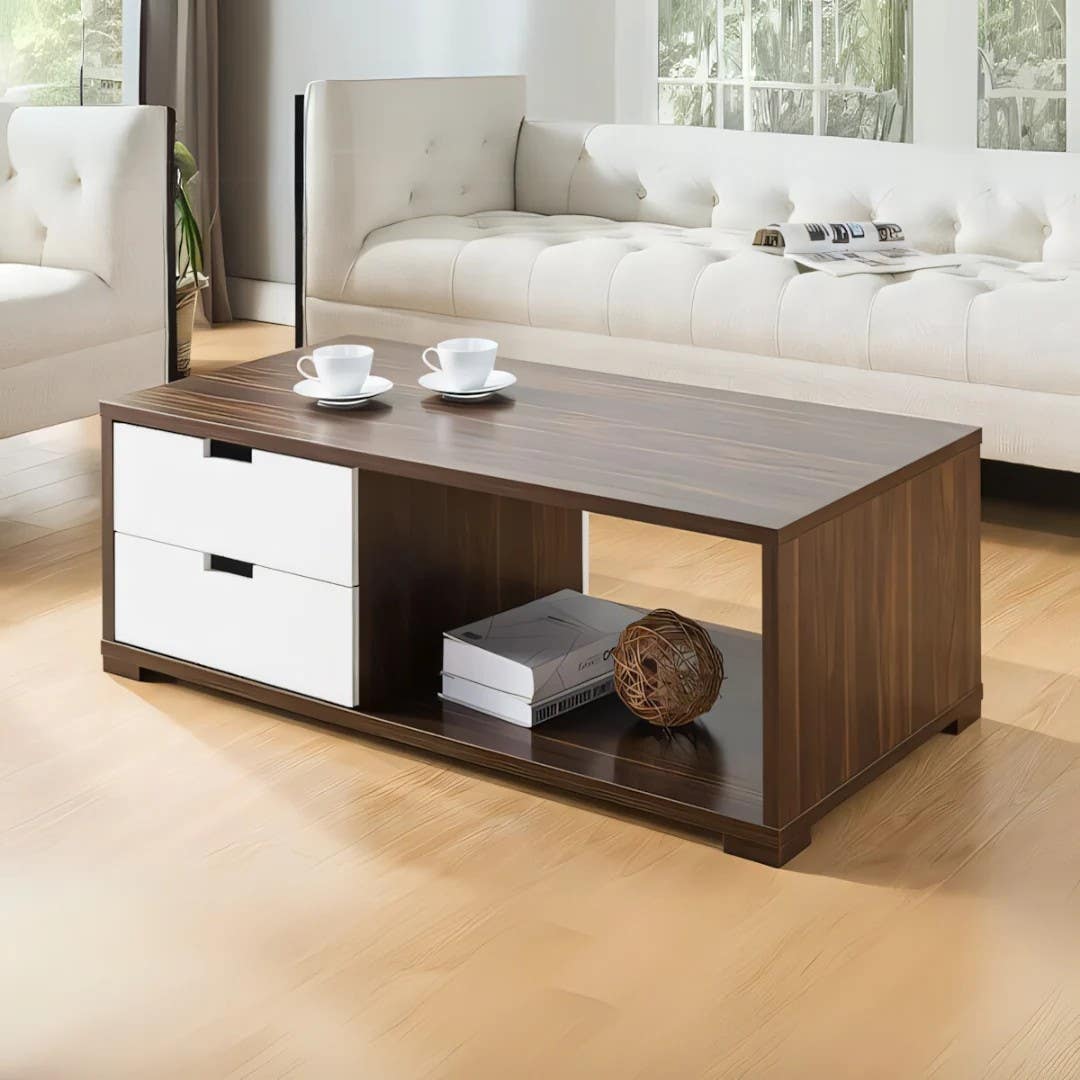 Modern White & Brown Table Unit | 120x60x40 | Living Room Furniture
