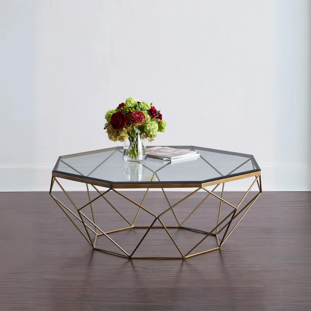 Modern Gold Table Unit | 100x100x40 cm | Living Room Furniture