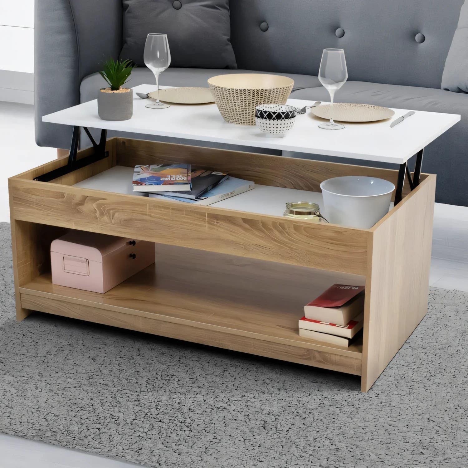 Modern White & Wooden Table Unit | 100x50x40 | Living Room Furniture