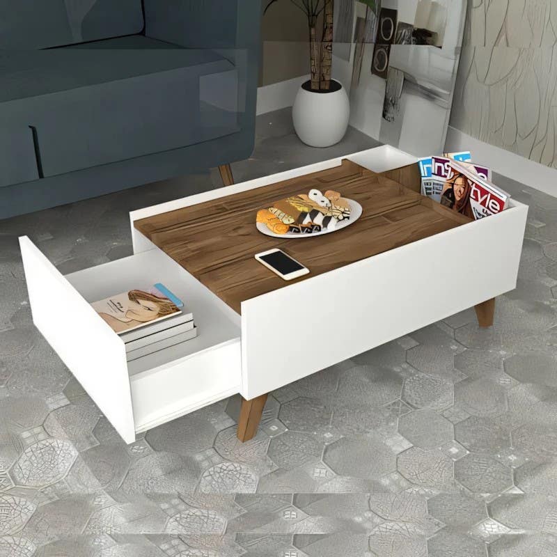 Modern White & Brown Table Unit | Rectangular | 100x50x40 | Living Room Furniture