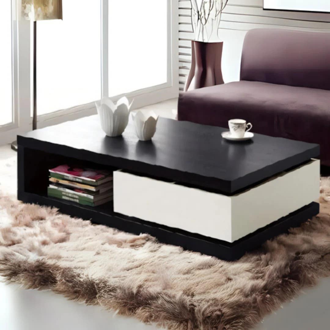 Modern Black & White Table Unit | Rectangular | MDF | 100x50x40 | 3-Year Warranty