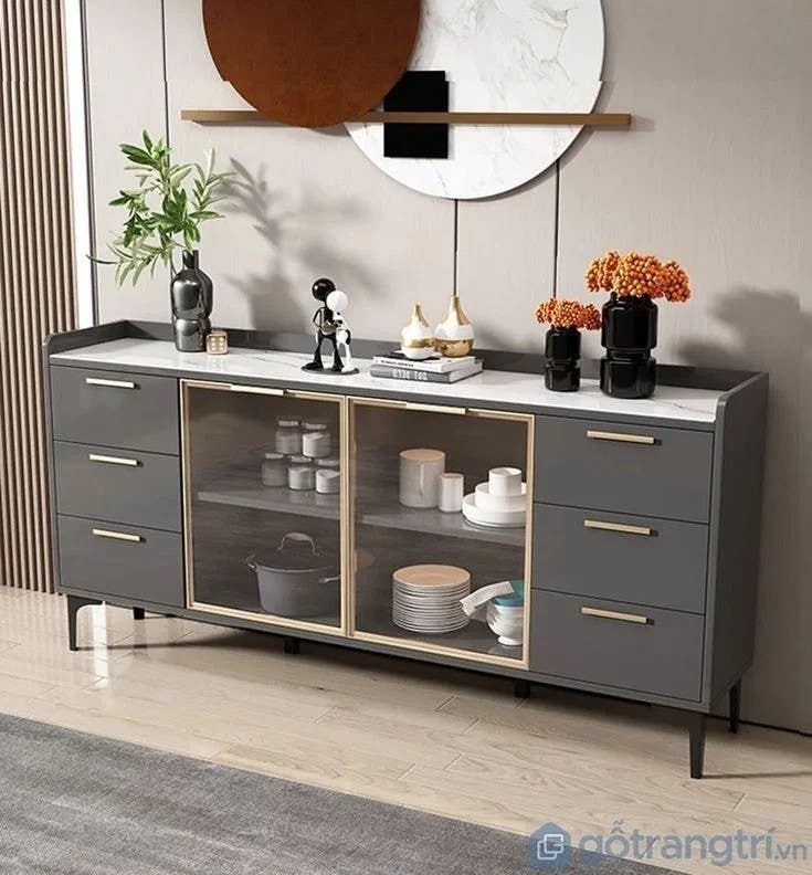 Modern Grey & Golden Marble Buffet | 180 x 40 x 90 cm
