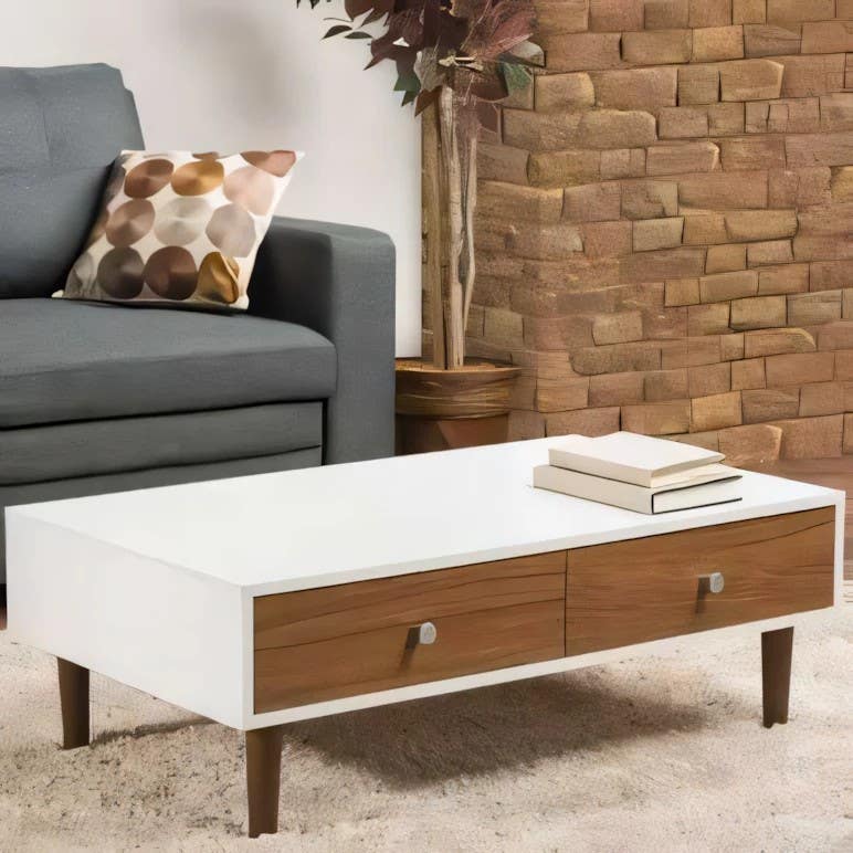 Modern White & Brown Rectangular Table Unit | 100x50x40 | Living Room Furniture