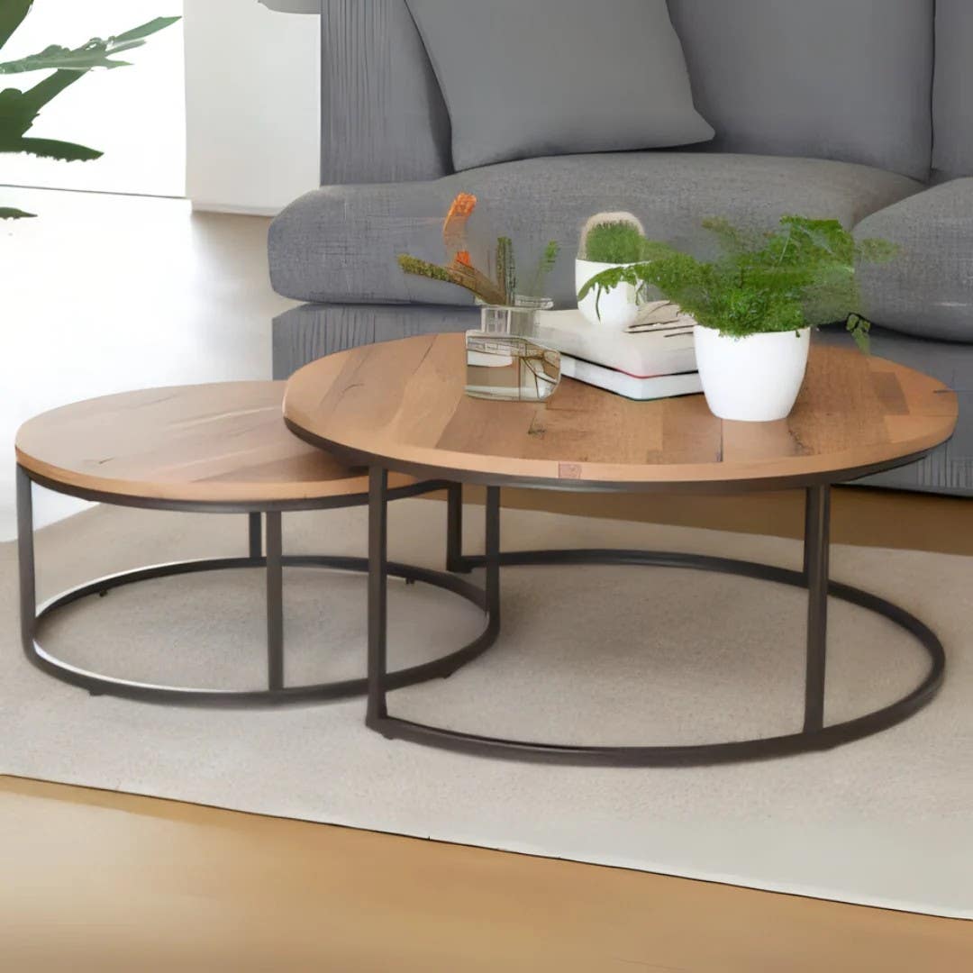 Modern Black & Wooden Table Unit | D80/D50 | Living Room Furniture