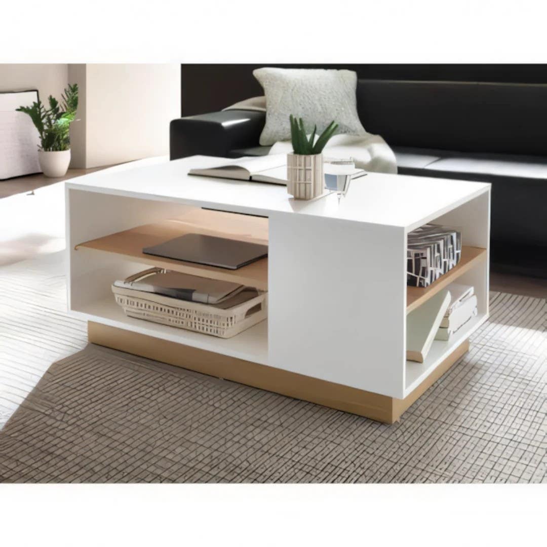 Modern White & Wooden Living Room Table Unit | 80x50x45 | 3-Year Warranty