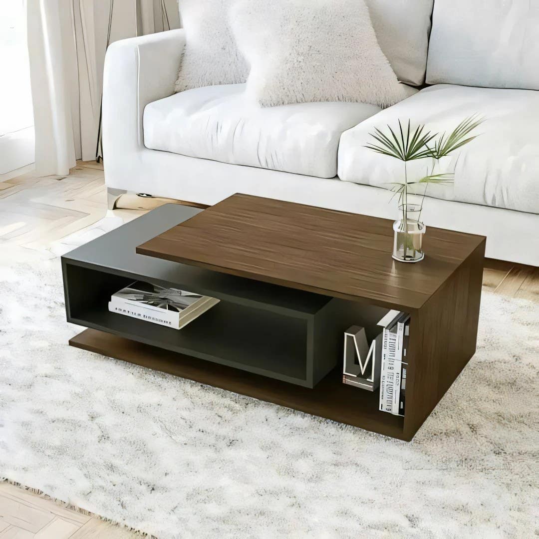 Modern Black & Brown Rectangular Table Unit | 100x50x40 | 3-Year Warranty