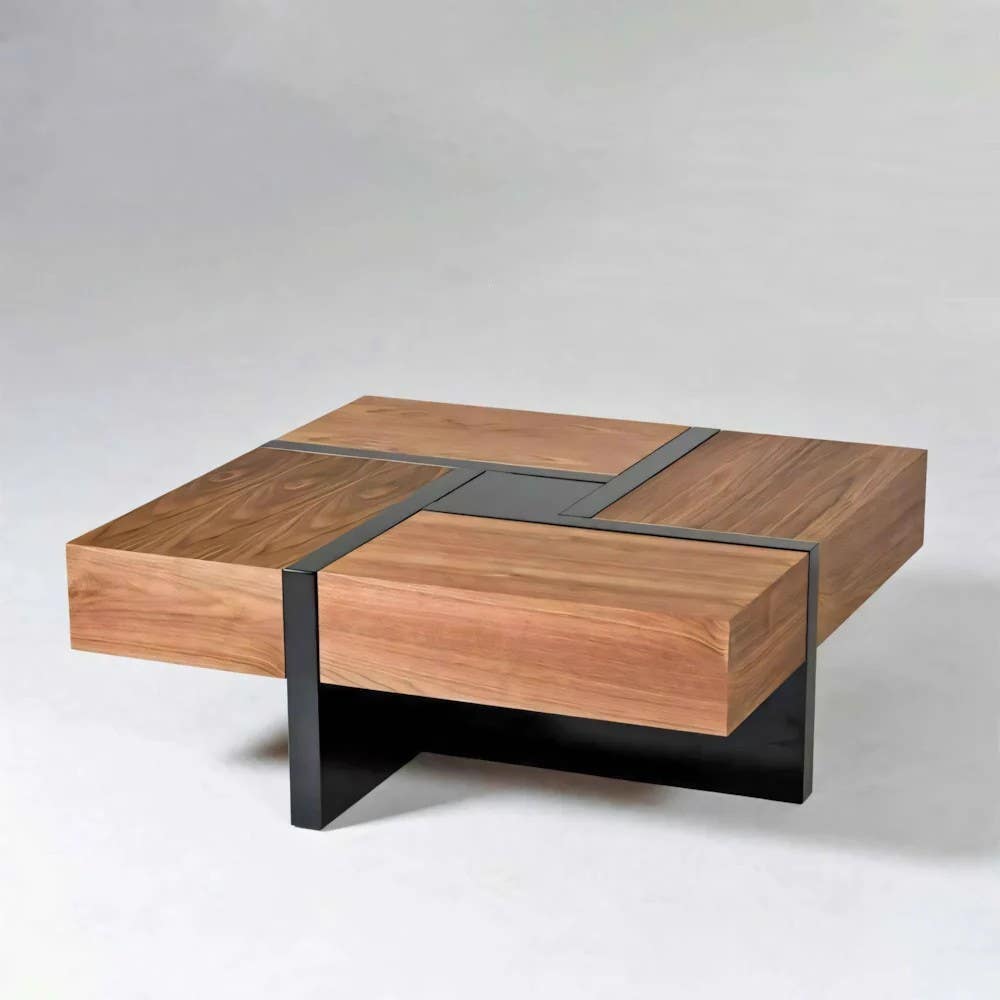 Modern Black & Wooden Table Unit | 80x80x40 | Living Room Furniture