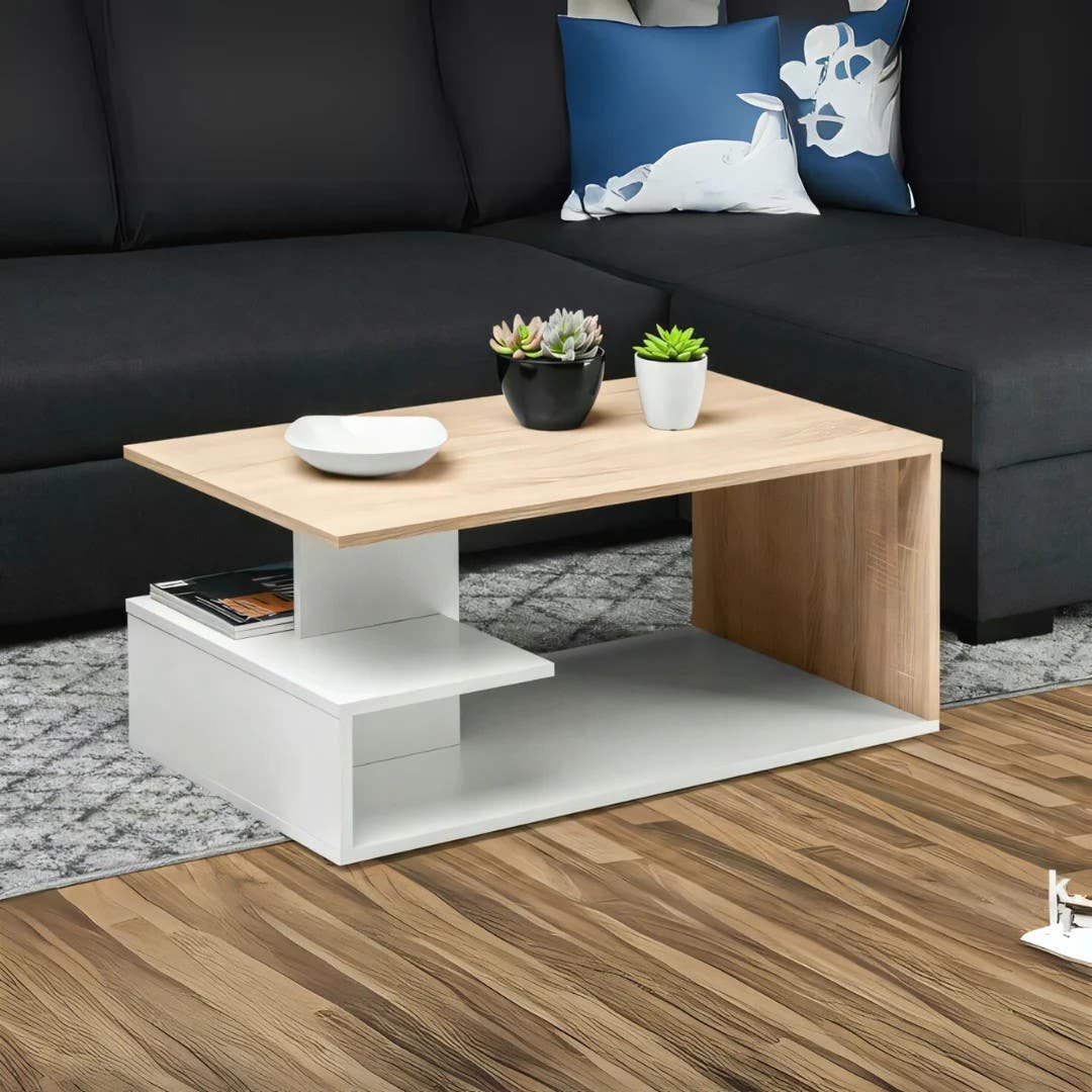 Modern Wooden and White Table Unit | 100x50x40 | Living Room Furniture
