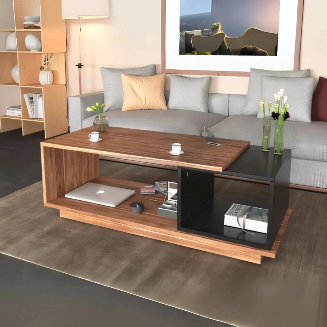 Modern Wooden and Black Table Unit | 100x50x40 | Living Room Furniture