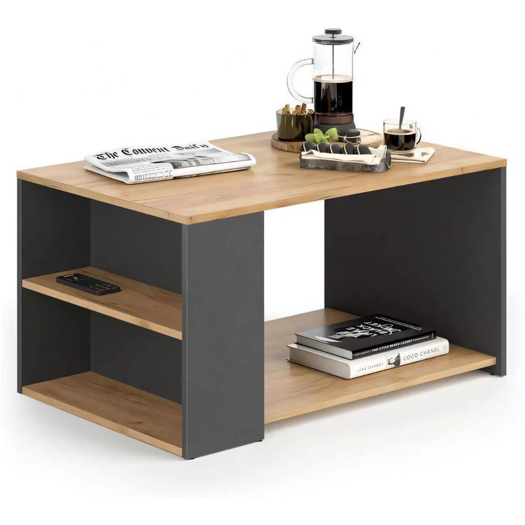 Modern Wooden and Black Table Unit | 80 x 60 x 40 | Living Room Furniture