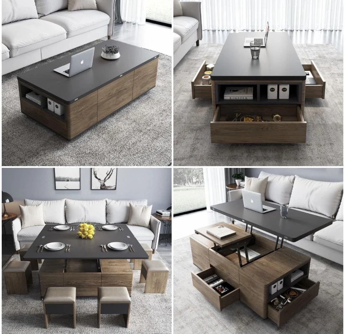 Modern Beige & Dark Grey Table Unit | 120x70x45 | Living Room Furniture