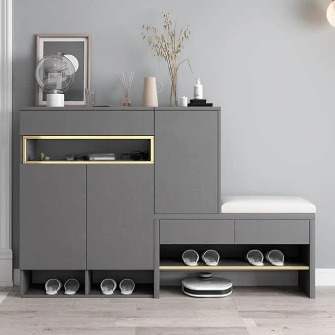 Modern Dark Grey & Gold Shoe Closet | 140x40x110 cm | 3-Year Warranty