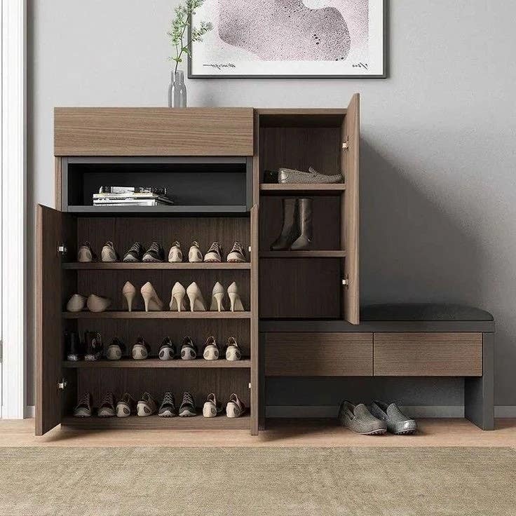 Modern Brown & Dark Grey Shoe Closet | 140x40x120 | 3-Year Warranty