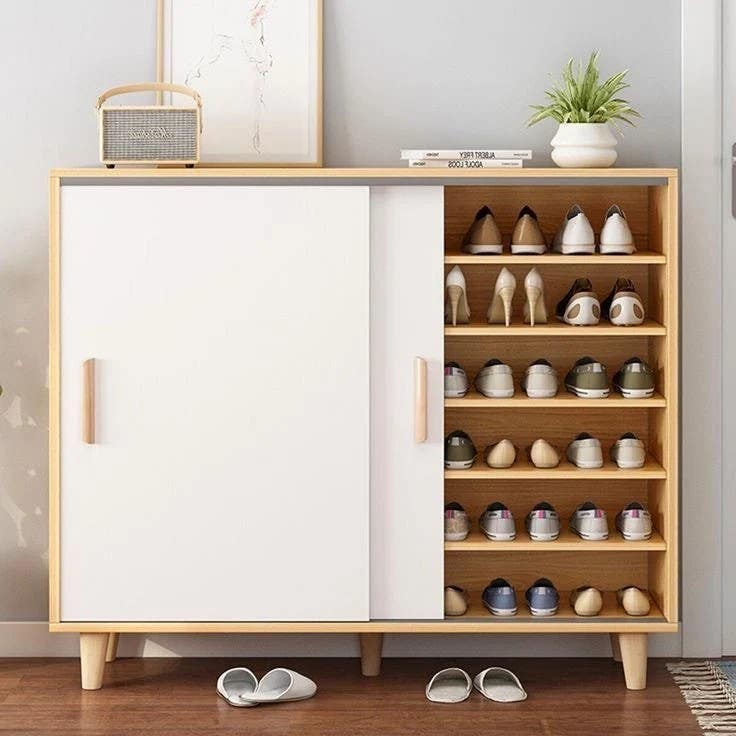 Modern White & Wooden Shoe Closet | 120x40x100 | 3-Year Warranty
