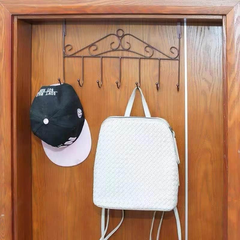 Metal Clothes Hanger with 7 Hooks for Door Hanging - Black