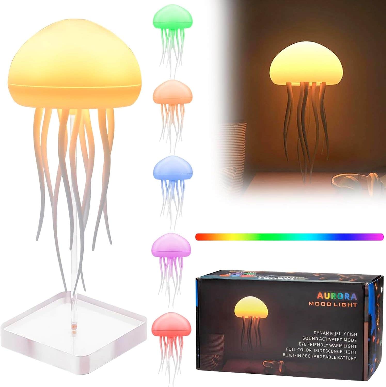 Floating LED Jellyfish Lantern with RGB Colors, 4 Lighting Modes | Rechargeable, Sound & Touch Control