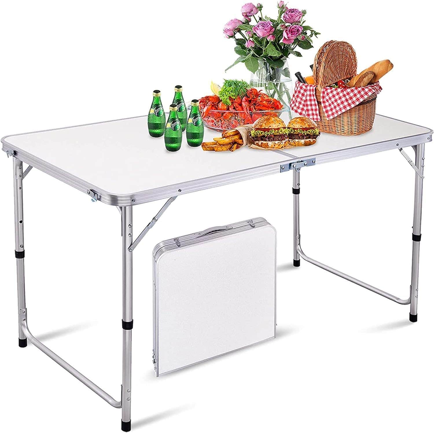 Folding Portable Picnic Table Set with 4 Small Chairs, 120x60cm