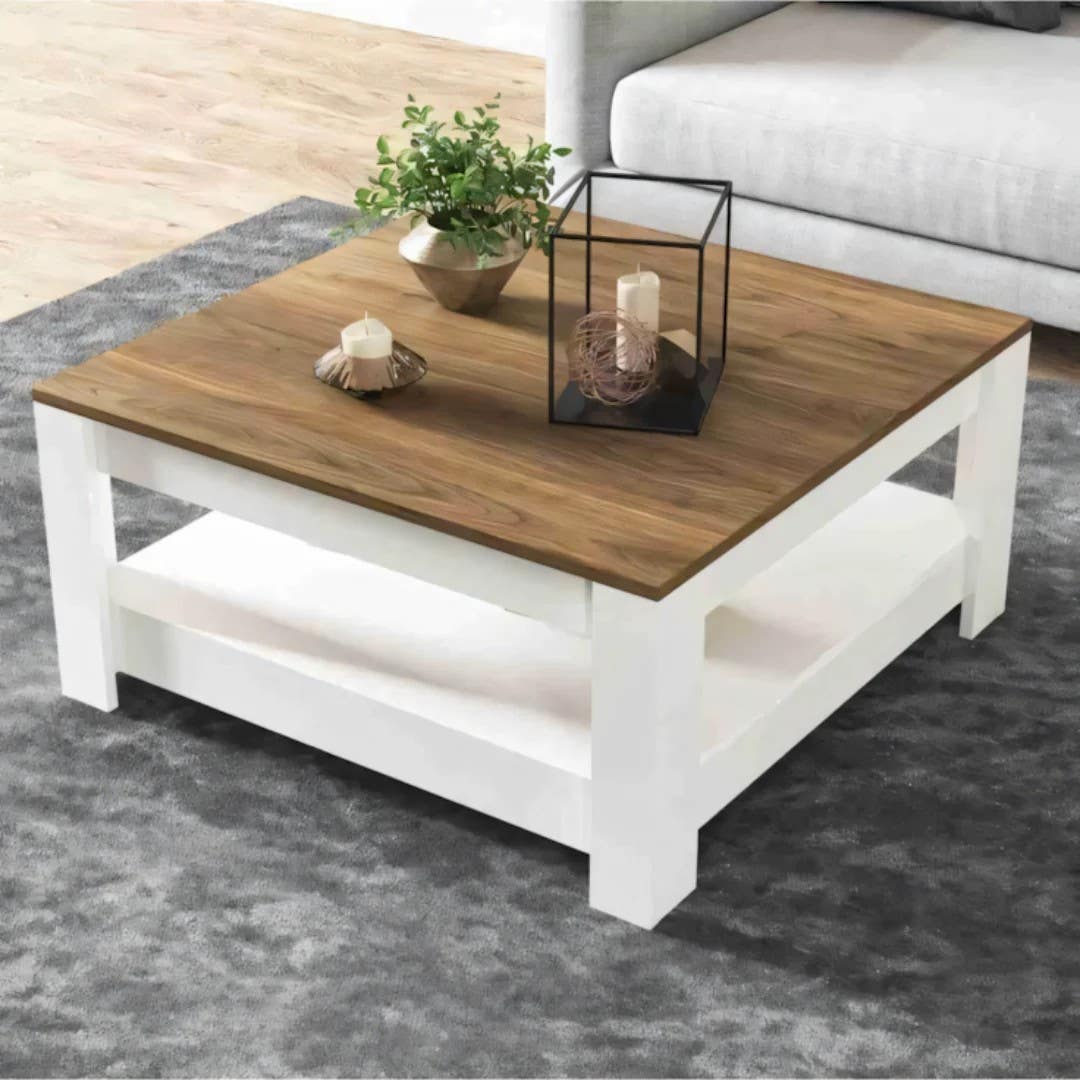 Modern Wooden and White Table Unit | 80x80x40 | Living Room Furniture