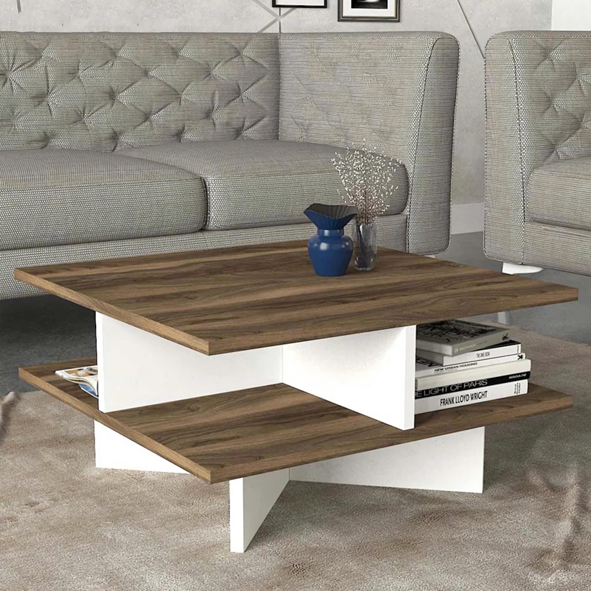 Modern White & Wooden Rectangular Table Unit | 80x80x40 | Living Room | TA75