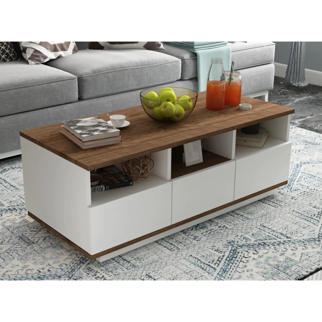 Modern White & Wooden Table Unit | 120x50x40 | Living Room Furniture