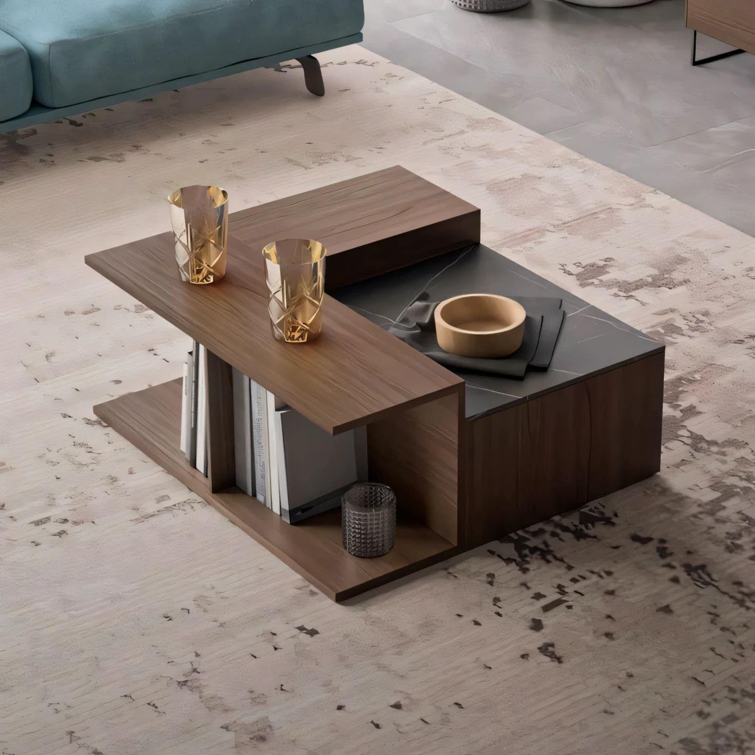 Modern Brown & Black Table Unit | 80 x 80 x 40 | Living Room Furniture