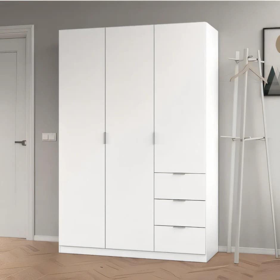 Modern White Wardrobe | 120x50x220 | 3-Year Warranty | Bedroom Furniture