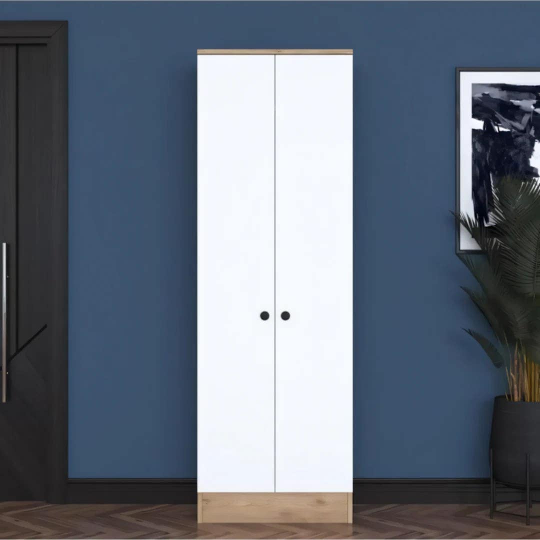 Modern Wooden and White Wardrobe | 80x50x220 | 3-Year Warranty