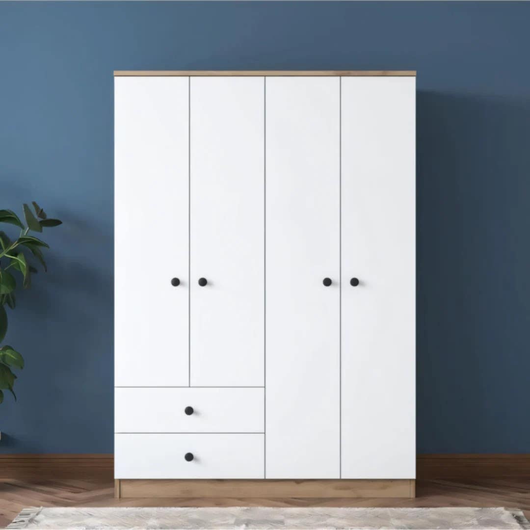 Modern Wooden and White Wardrobe | 160x50x220 | 3-Year Warranty | Bedroom Storage